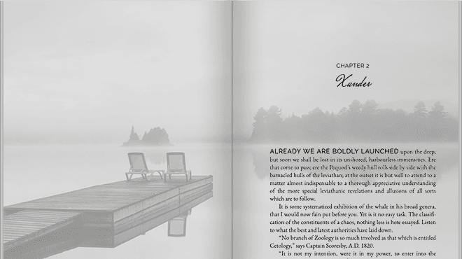 Illustration of a paperback book with a background featuring an image of a lake